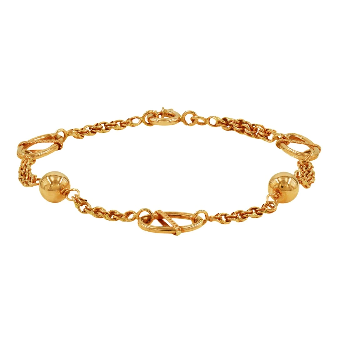 Pulseira OURO Malha Frisos Bolas 13637